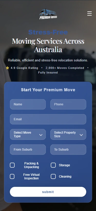 Premium Movers Mobile Homepage